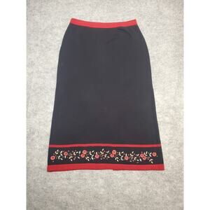 Women's Alfred Dunner S Pull On Black & Red Knit Maxi Skirt Embroidered Beads